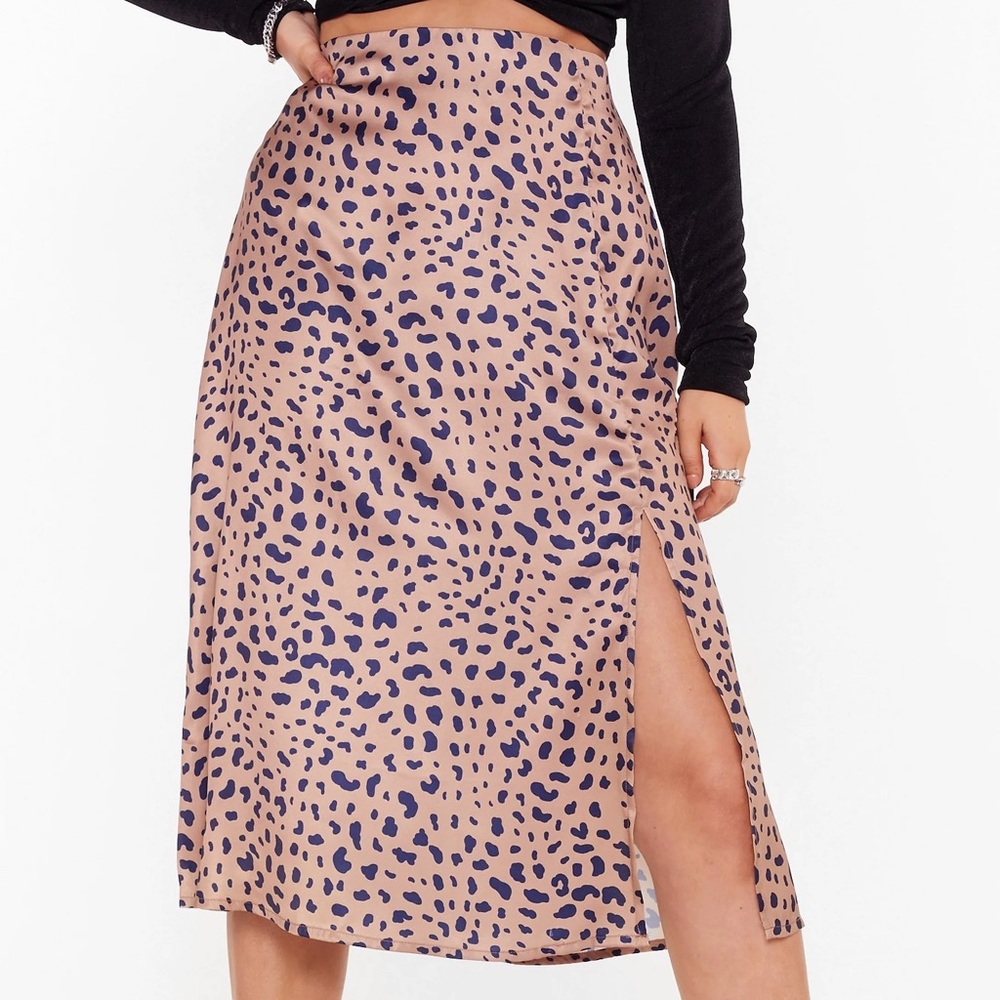 Plus Leopard Print Skirt with Slit
